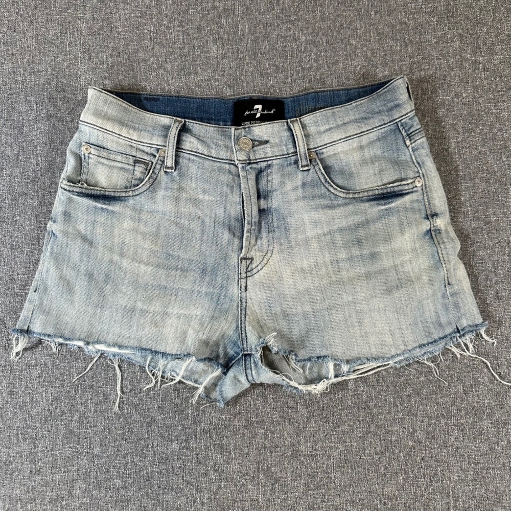 7 For All Mankind Slimmy Cut Off Denim Shorts Womens 30 Light Wash Blue Stretch